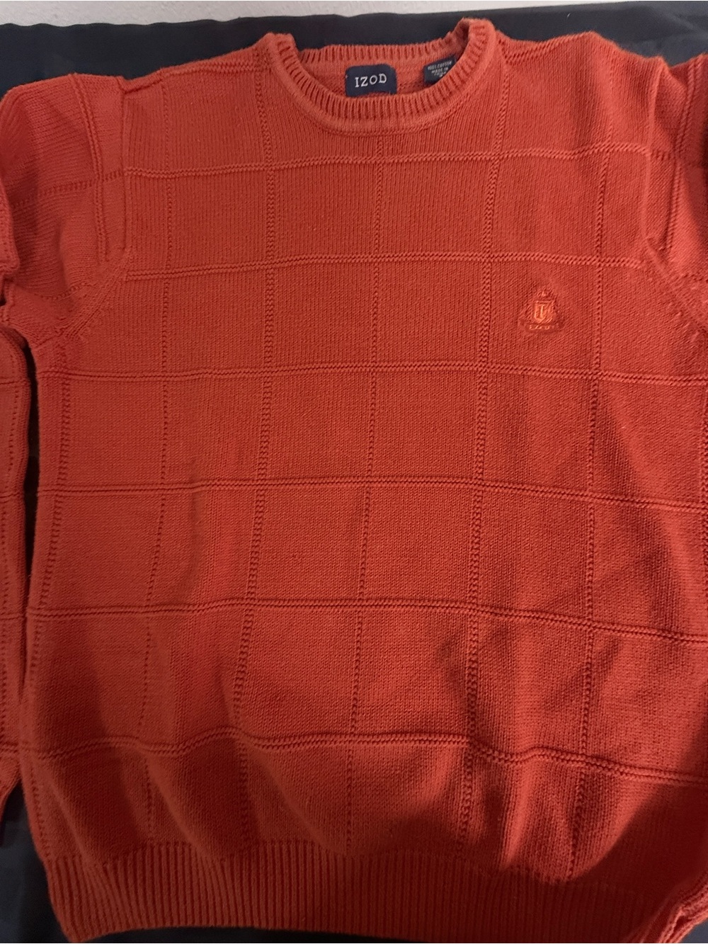 VINTAGE Izod Men's TEXTURED Crewneck Sweater in Rust Orange Size Small cotton